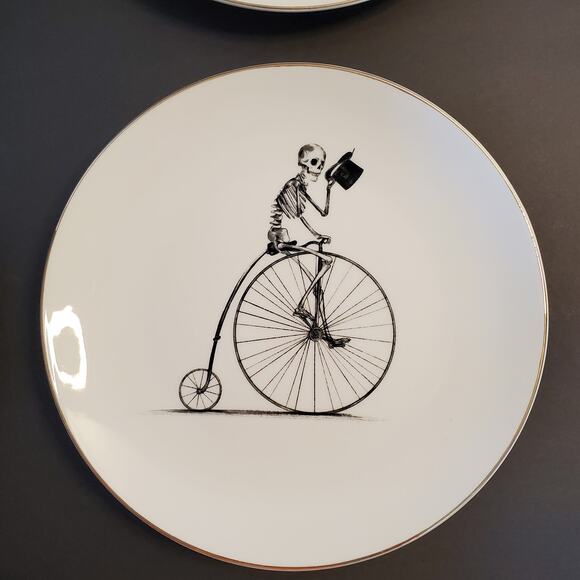 Halloween Eaton Fine Dining 4 pc Appetizer Plates Bone Voyage White Black New - Picture 4 of 15